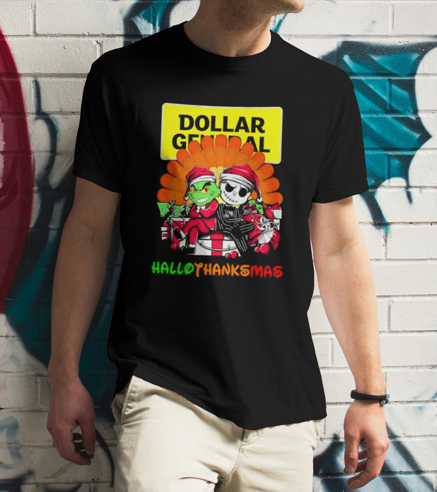 Grinch And Jack Skellington With Dollar General HalloThanksMas T-Shirt