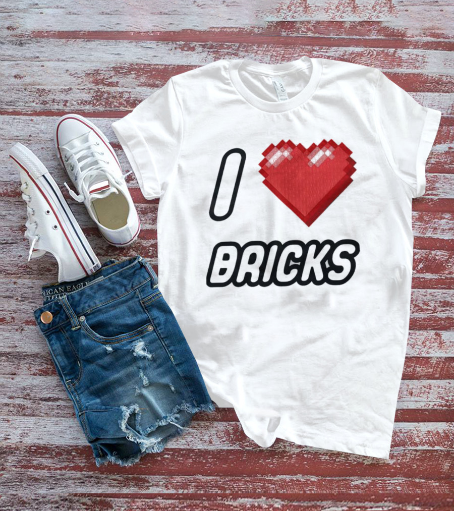I Heart Bricks With Pixelated Red Heart T-Shirt