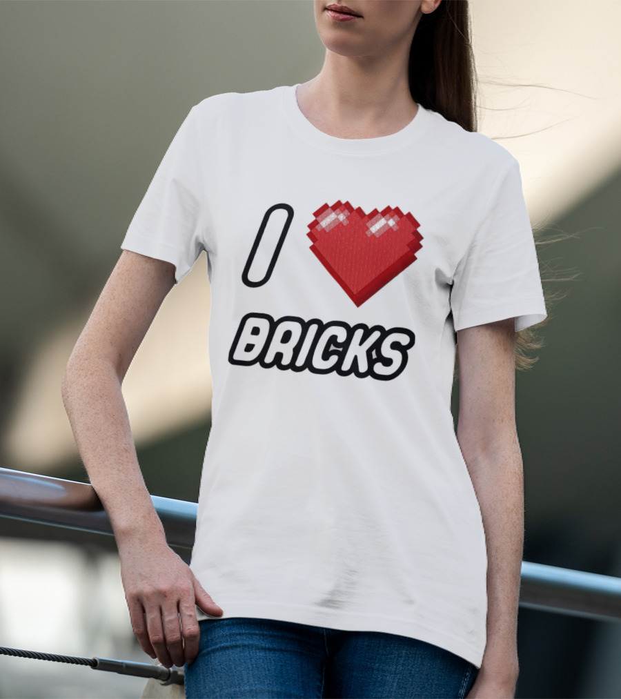I Heart Bricks With Pixelated Red Heart T-Shirt