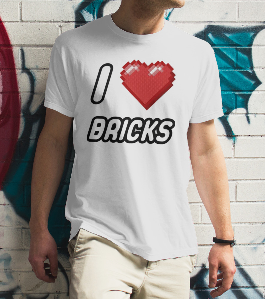 I Heart Bricks With Pixelated Red Heart T-Shirt