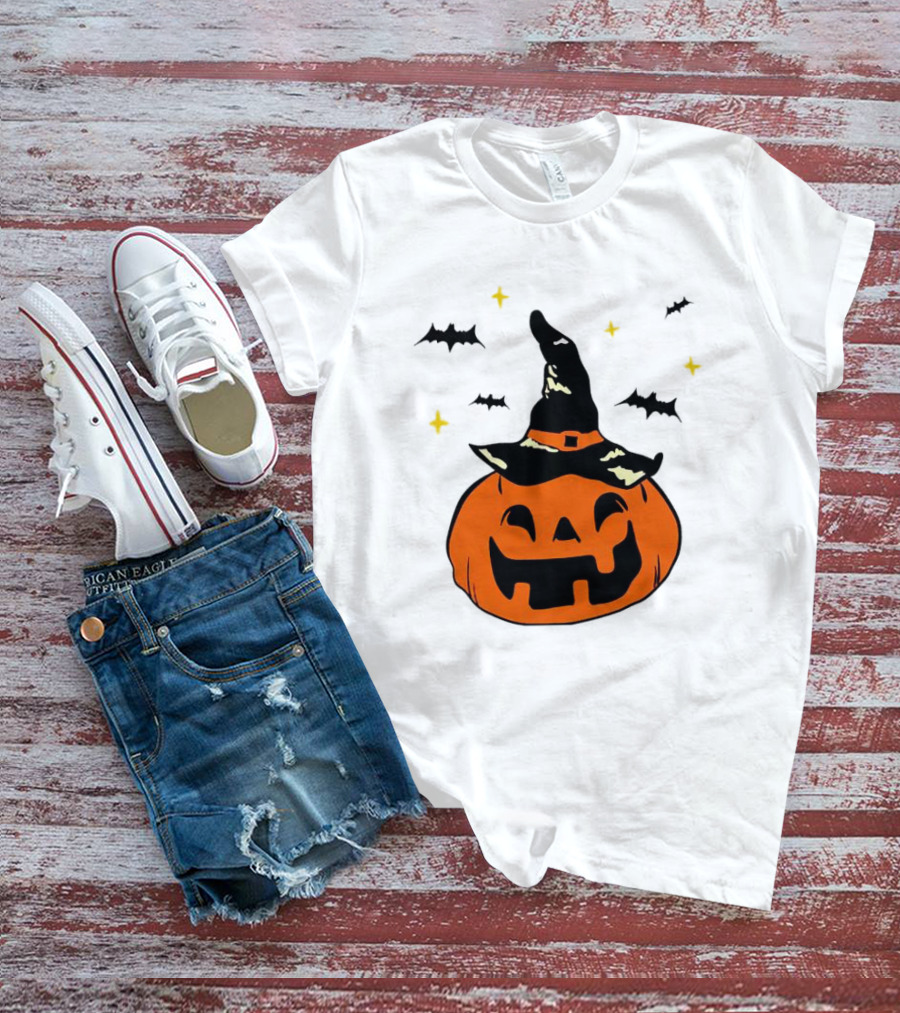 Jack-o’-lantern Witch Hat Bats Stars Halloween T-Shirt