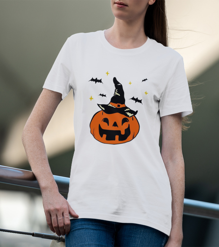 Jack-o’-lantern Witch Hat Bats Stars Halloween T-Shirt