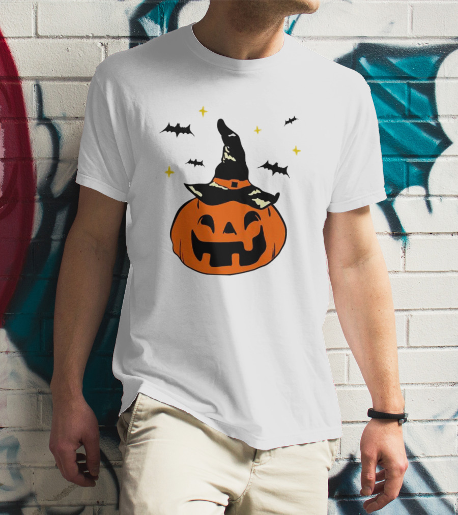 Jack-o’-lantern Witch Hat Bats Stars Halloween T-Shirt
