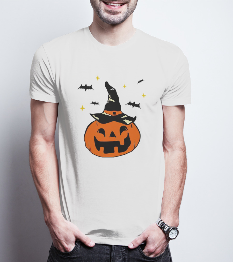 Jack-o’-lantern Witch Hat Bats Stars Halloween T-Shirt
