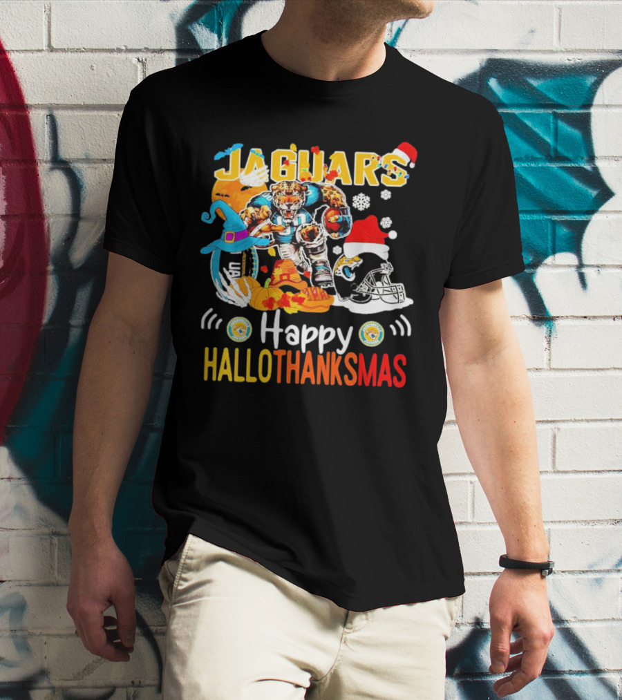 Jaguars Mascot Happy Hallothanksmas Football Halloween Thanksgiving Christmas T-Shirt
