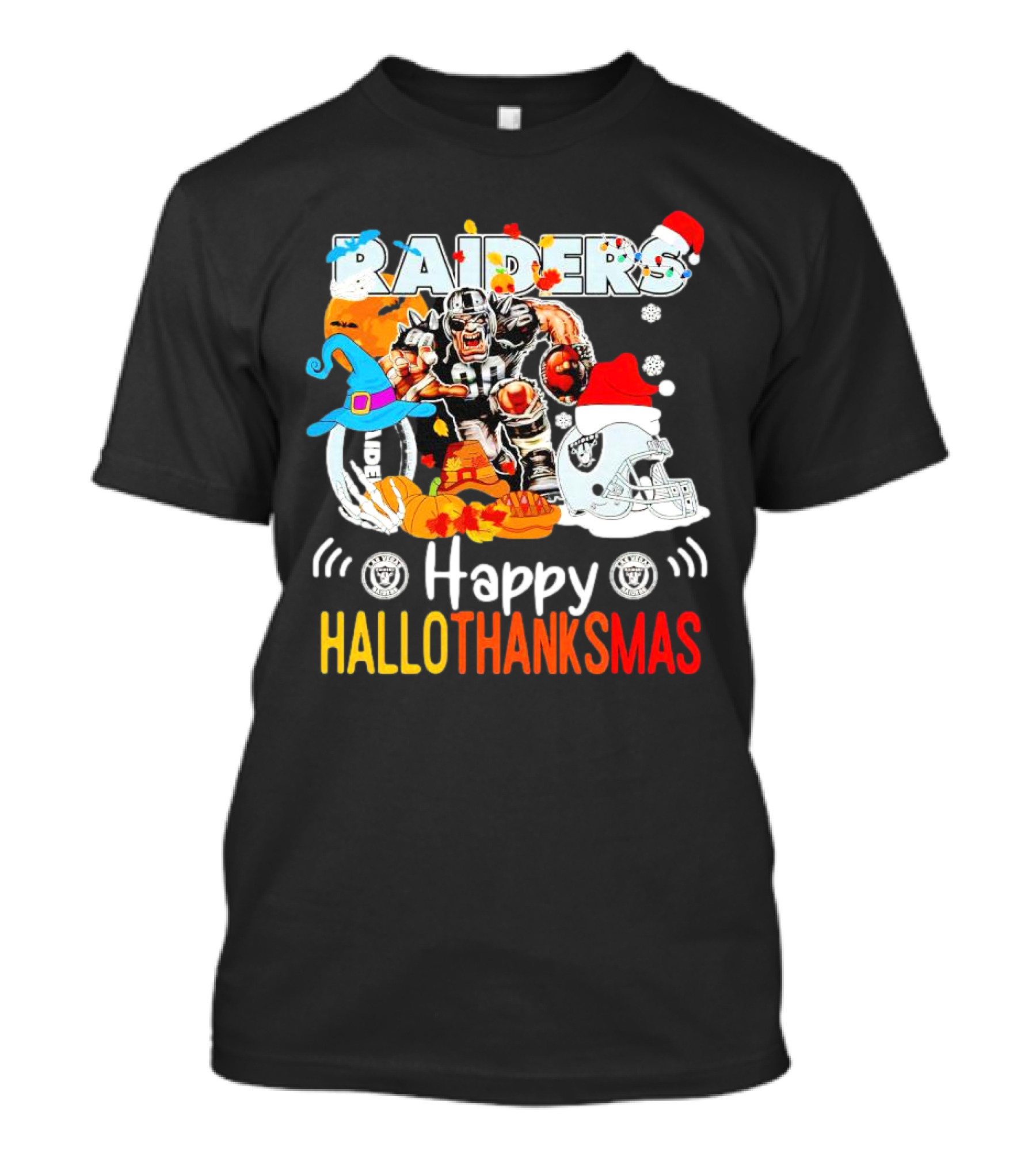 Las Vegas Raiders Happy Hallothanksmas Mascot Festive T-Shirt