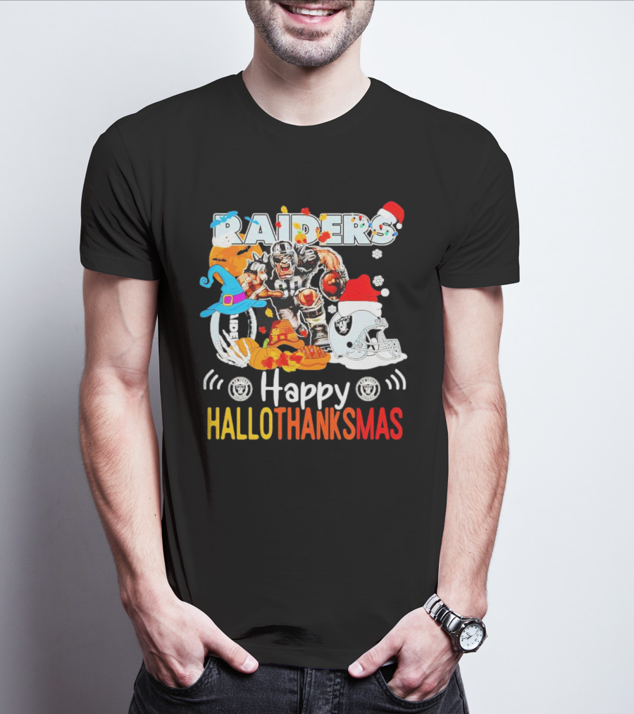 Las Vegas Raiders Happy Hallothanksmas Mascot Festive T-Shirt