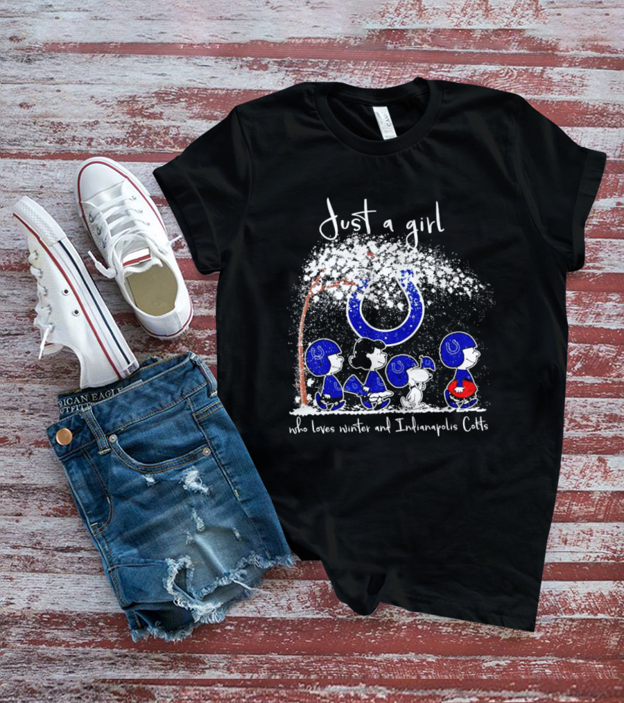 Just A Girl Who Loves Winter And Indianapolis Colts Peanuts Characters T-Shirt