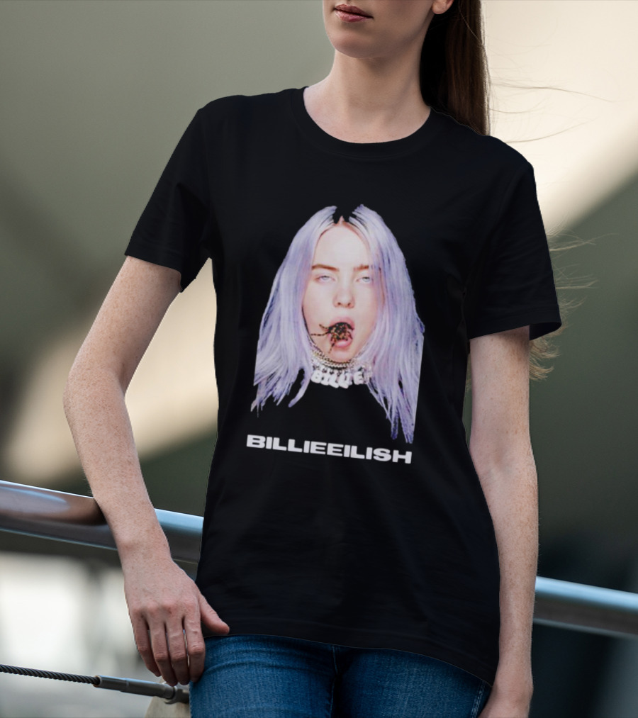 BILLIE EILISH TARANTULA MOUTH NECKLACE VISION SILVER HAIR T-Shirt