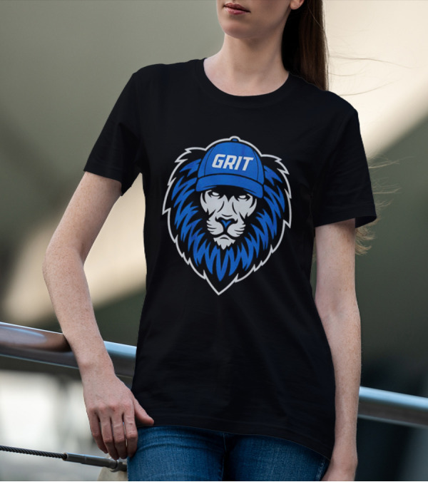 Detroit Lions Football Grit Lion With Blue Hat T-Shirt
