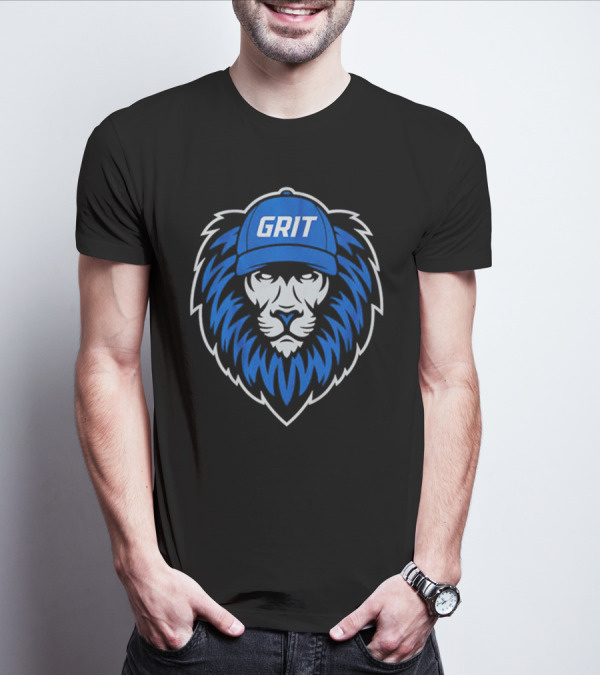 Detroit Lions Football Grit Lion With Blue Hat T-Shirt
