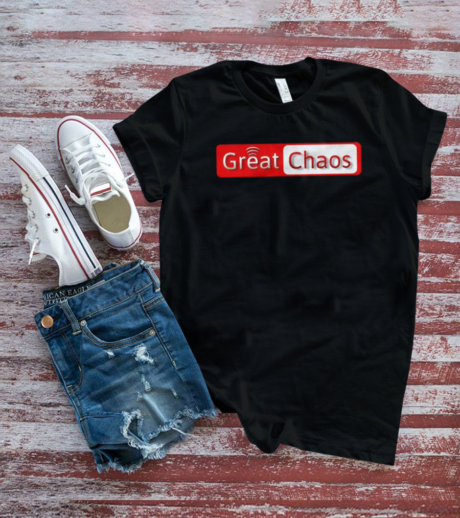 Great Chaos Red And White Text With Signal Waves T-Shirt
