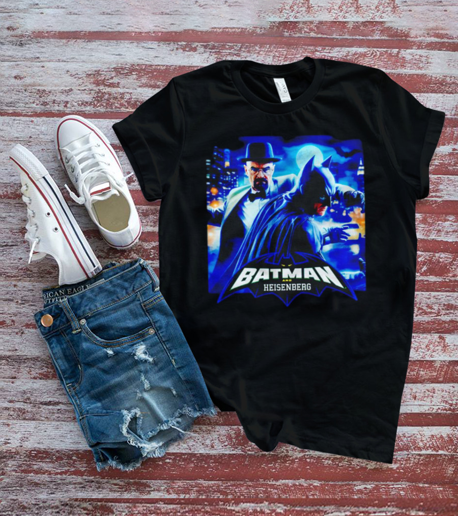 Batman And Heisenberg Walter White Cartoon Duo In Gotham City T-Shirt