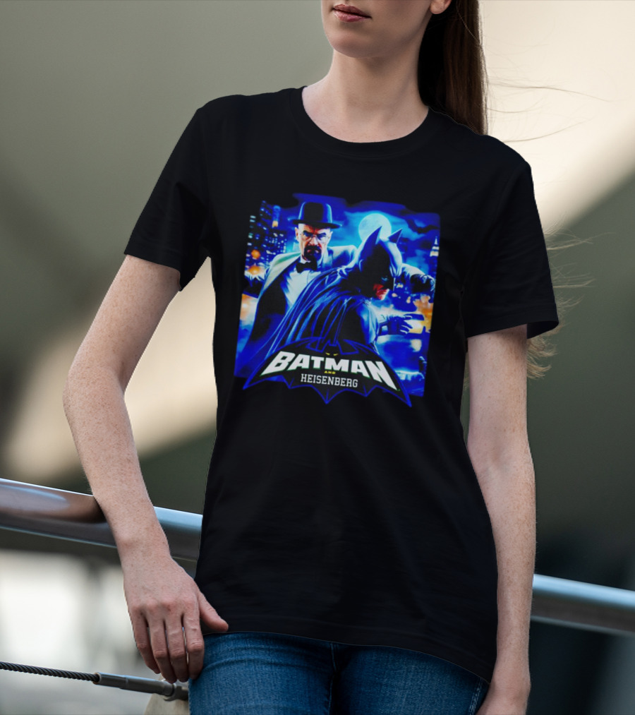 Batman And Heisenberg Walter White Cartoon Duo In Gotham City T-Shirt