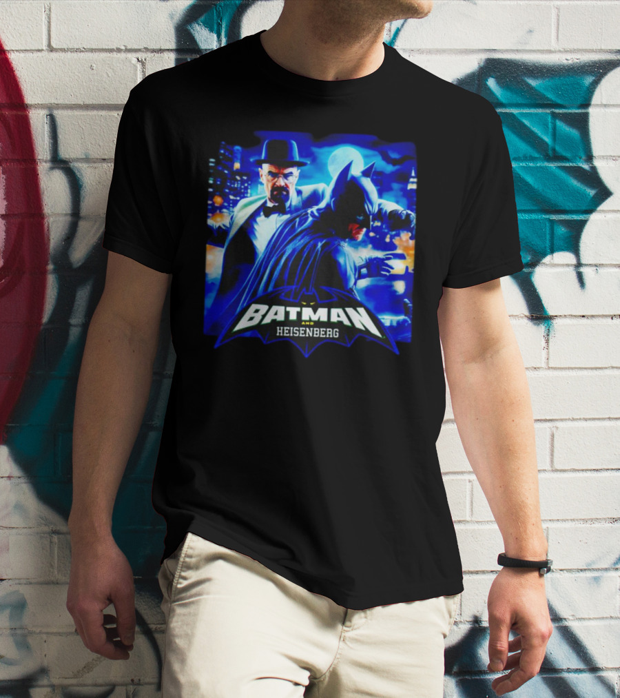 Batman And Heisenberg Walter White Cartoon Duo In Gotham City T-Shirt