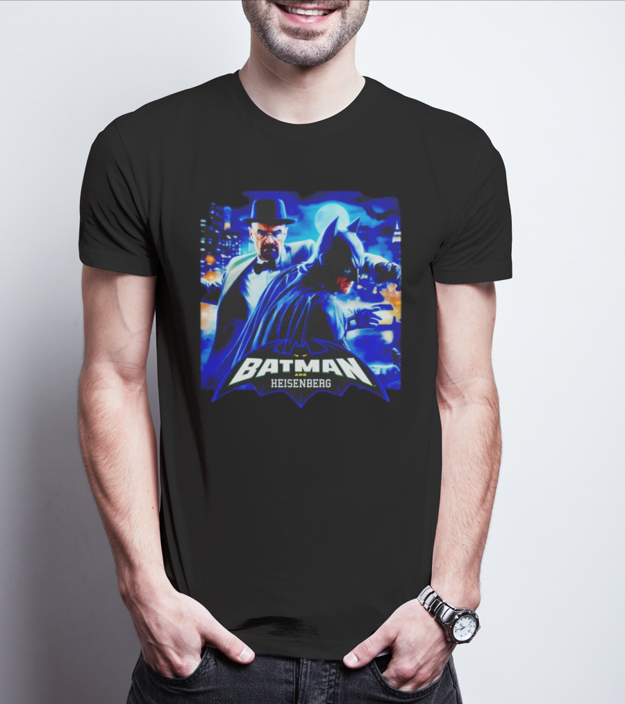 Batman And Heisenberg Walter White Cartoon Duo In Gotham City T-Shirt
