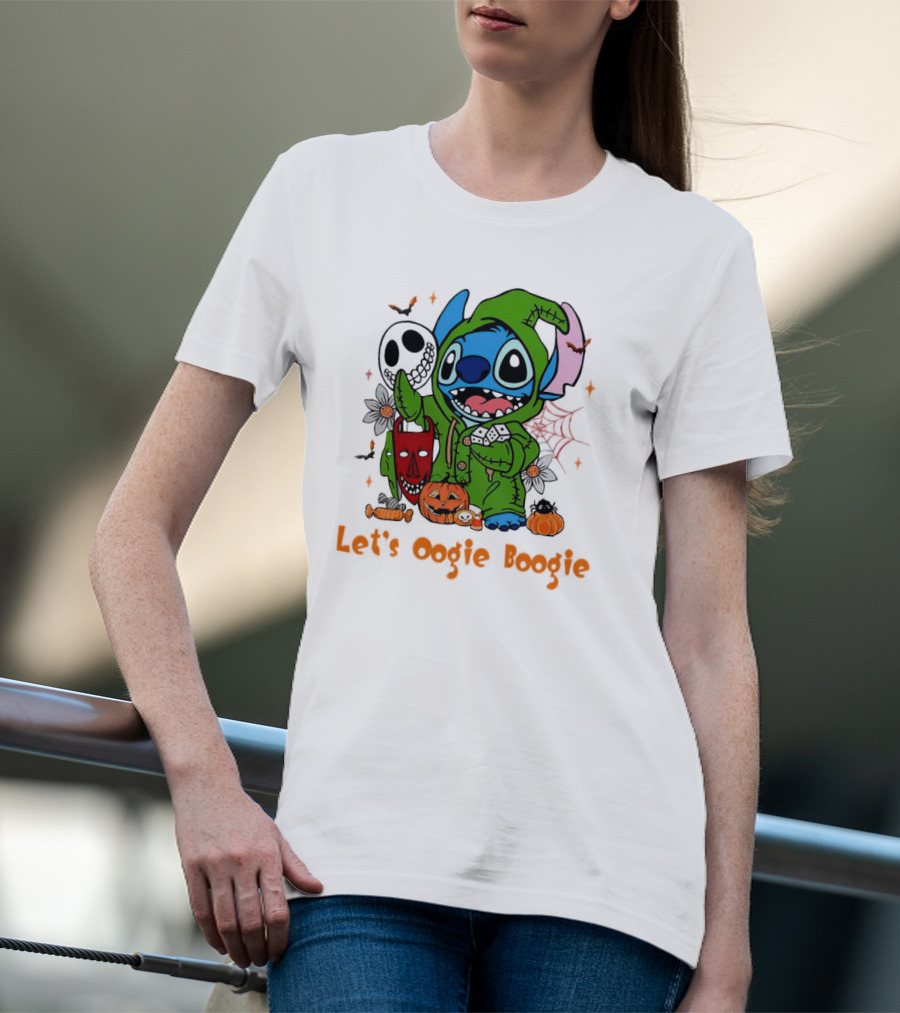 Stitch Let's Oogie Boogie Halloween Pumpkins And Masks T-Shirt