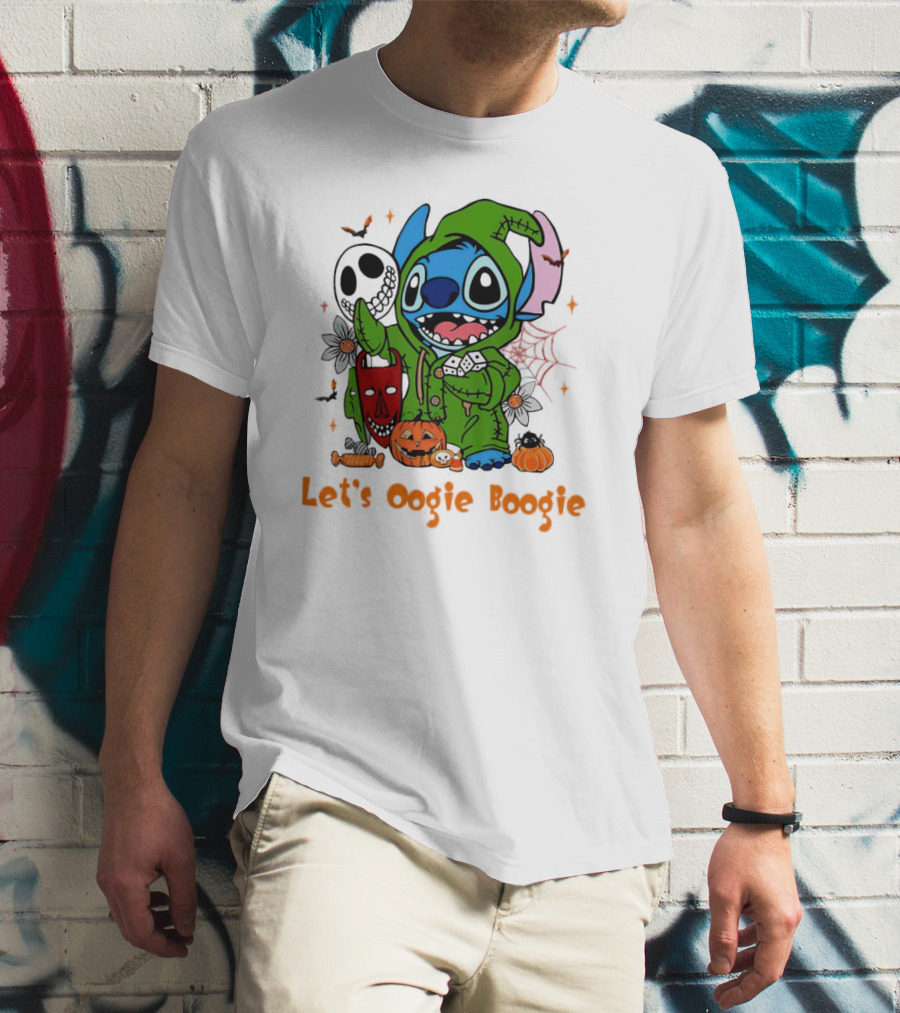 Stitch Let's Oogie Boogie Halloween Pumpkins And Masks T-Shirt
