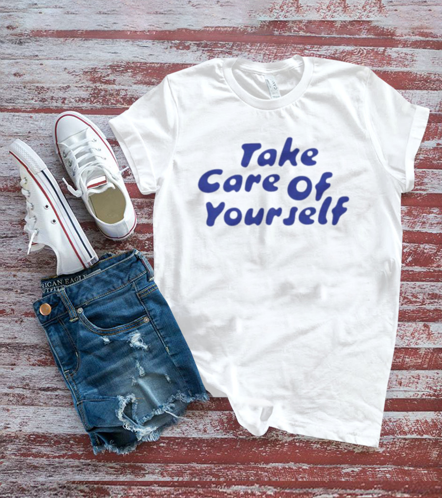 Take Care Of Yourself Retro Blue Text T-Shirt