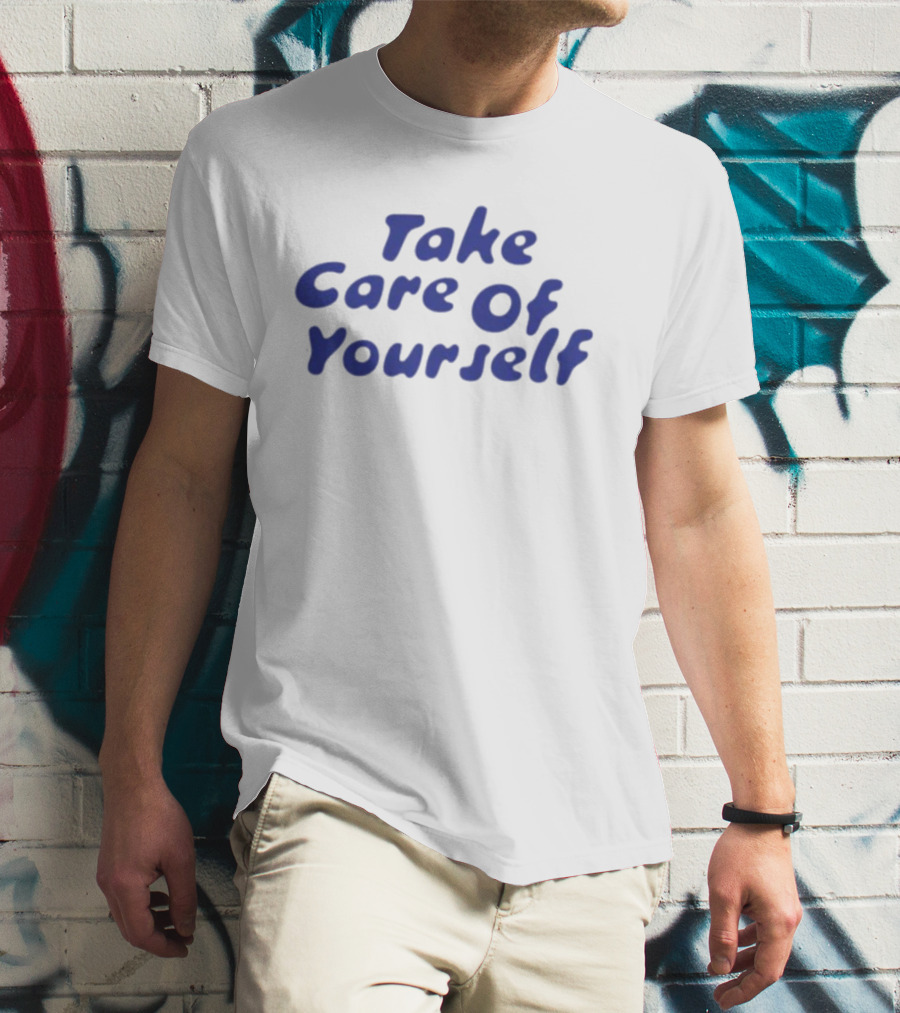 Take Care Of Yourself Retro Blue Text T-Shirt