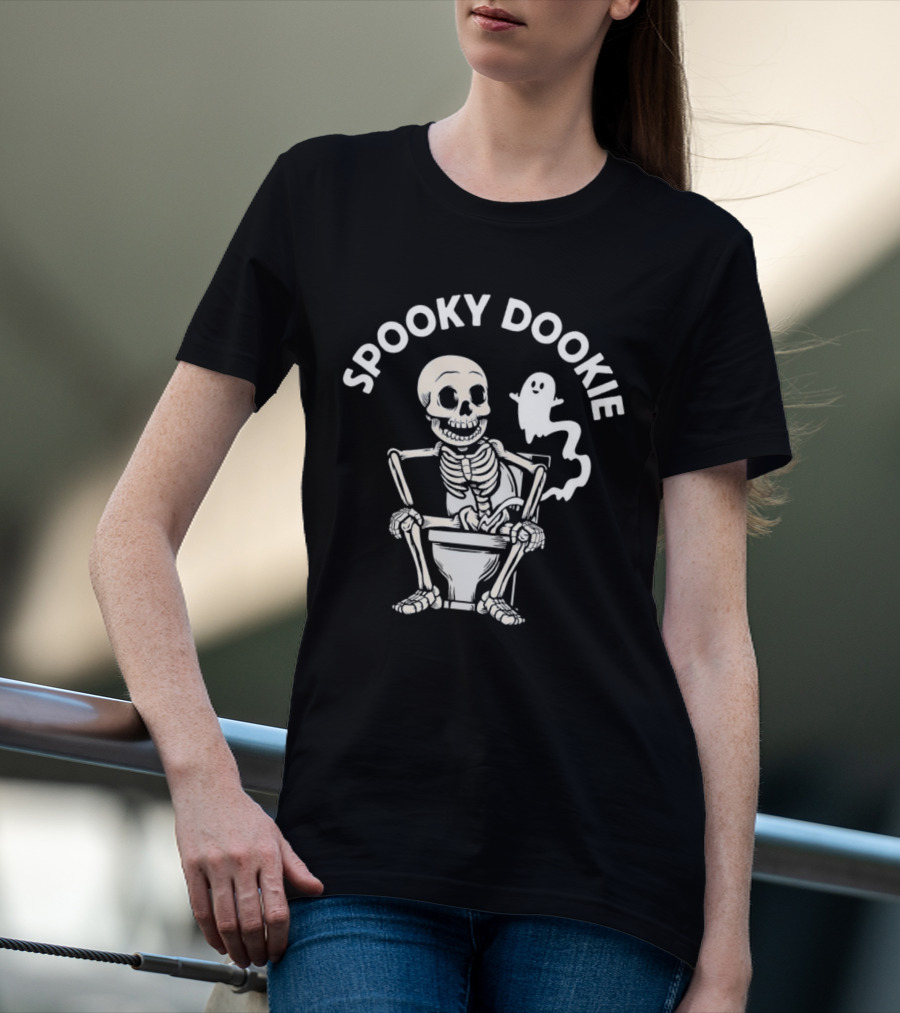 Spooky Dookie Skeleton And Ghost On Toilet T-Shirt