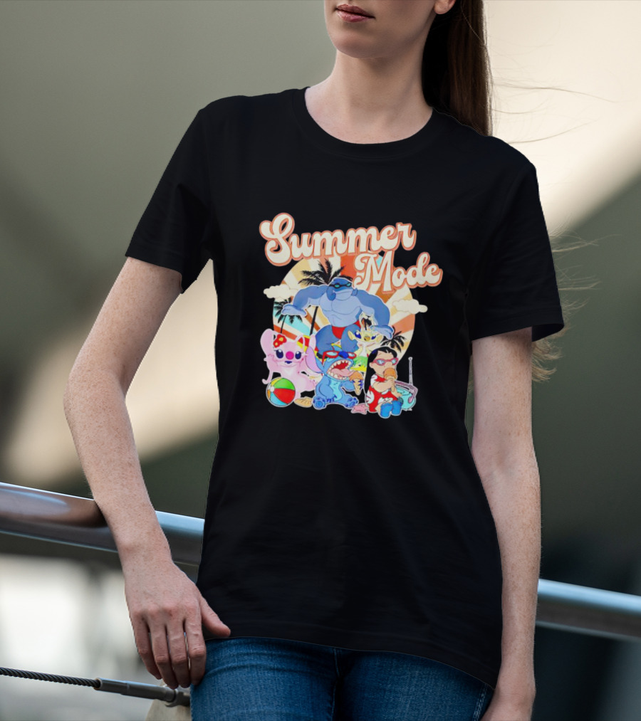 Summer Mode With Lilo And Stitch Characters Tropical Vibes T-Shirt