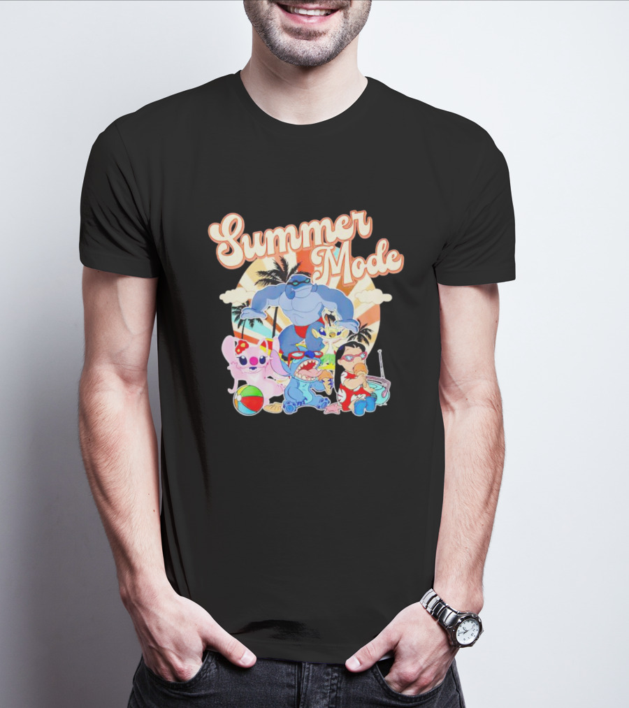Summer Mode With Lilo And Stitch Characters Tropical Vibes T-Shirt