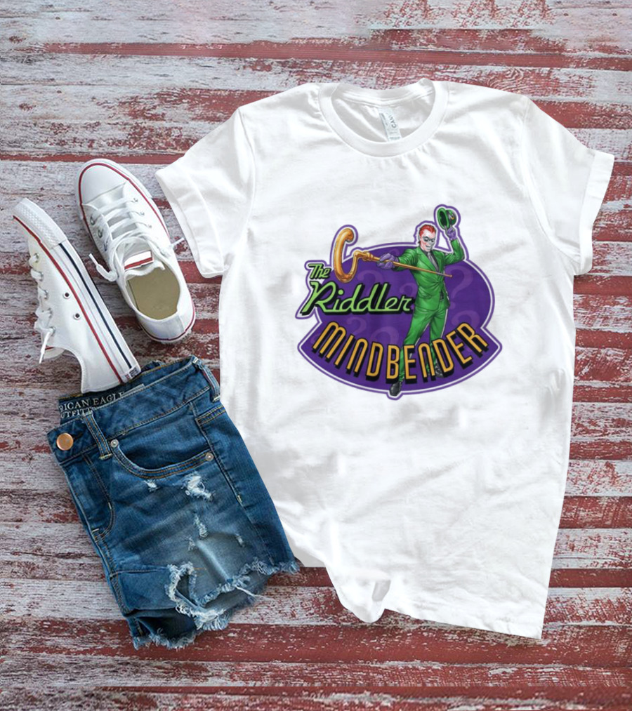 The Riddler Mindbender Green Suit Cane Iconic Purple Backdrop T-Shirt