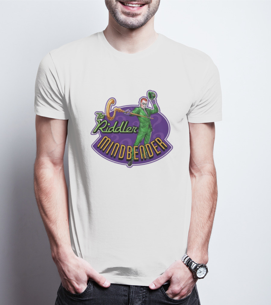 The Riddler Mindbender Green Suit Cane Iconic Purple Backdrop T-Shirt