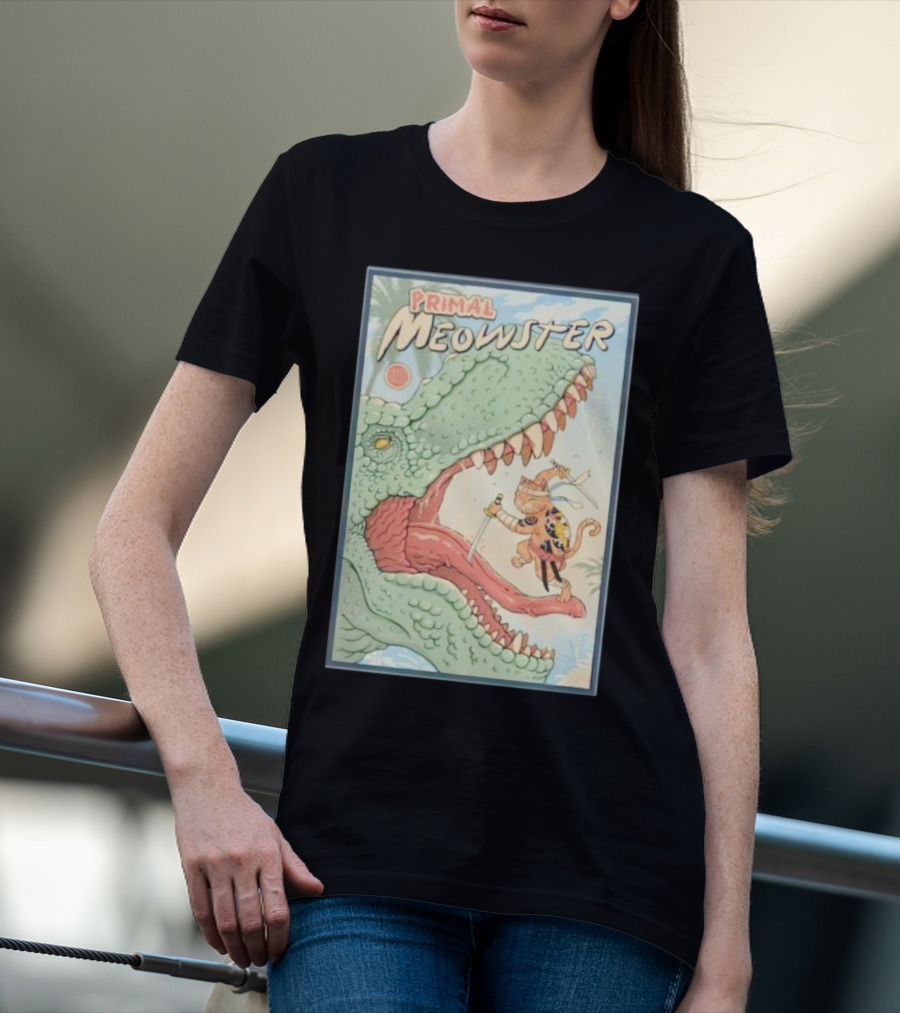 Primal Meowster Dinosaur Warrior Cat Adventure T-Shirt