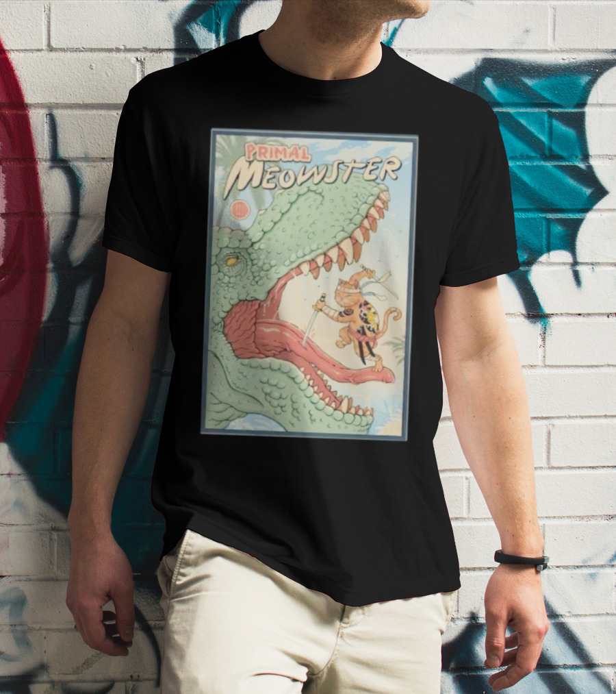 Primal Meowster Dinosaur Warrior Cat Adventure T-Shirt