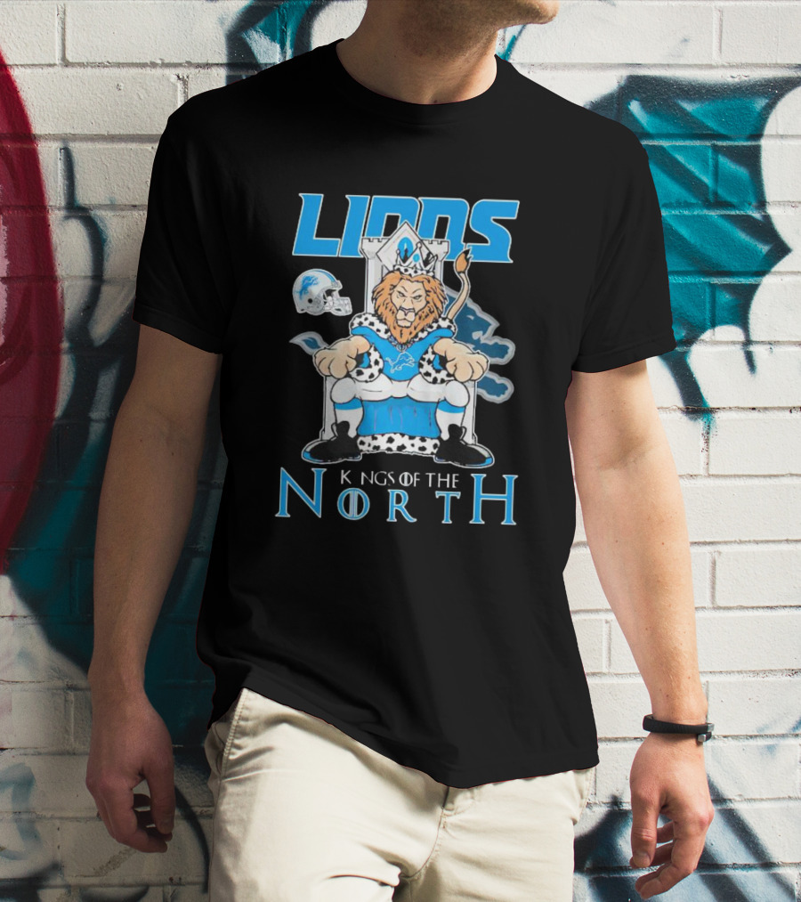 Detroit Lions Kings Of The North Mascot Roaring On Throne With Helmet T-Shirt