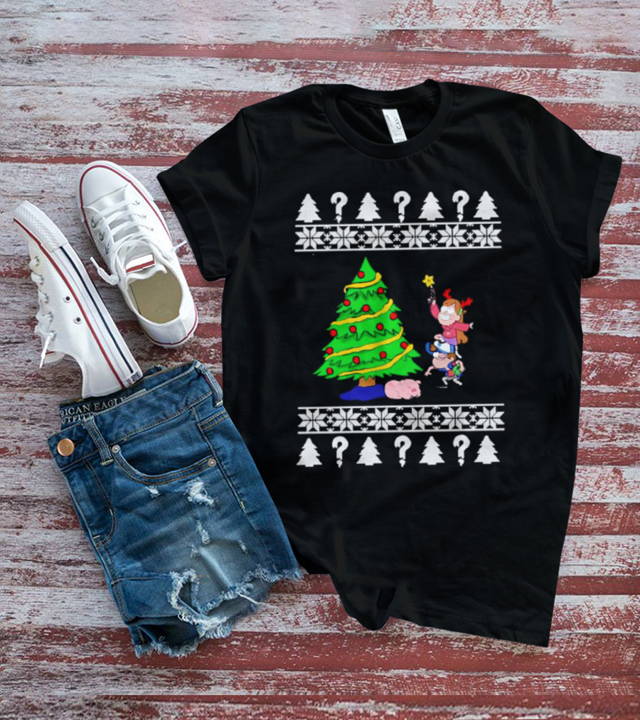 Gravity Falls Christmas Tree With Mabel And Waddles In Festive T-Shirt