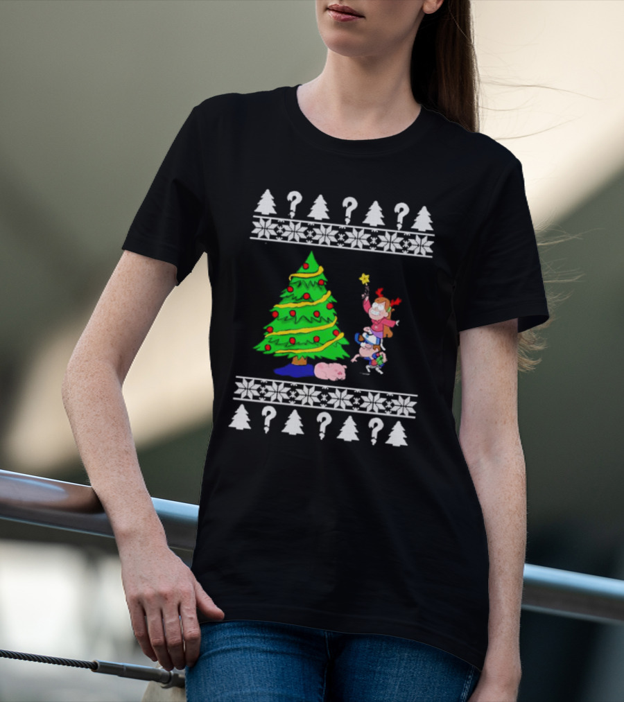 Gravity Falls Christmas Tree With Mabel And Waddles In Festive T-Shirt