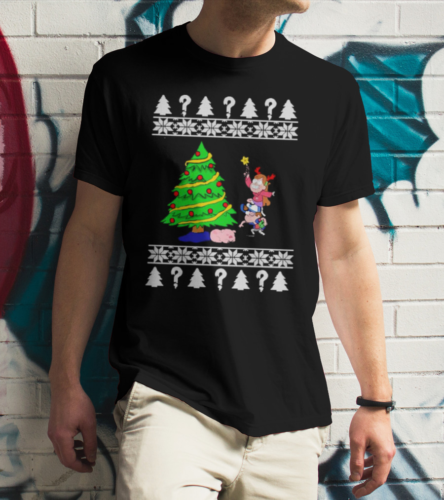 Gravity Falls Christmas Tree With Mabel And Waddles In Festive T-Shirt