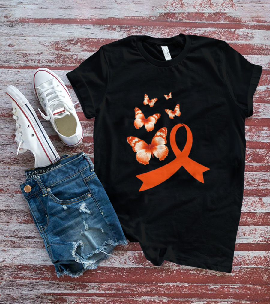 Orange Awareness Ribbon With Butterflies World Hunger Day Symbolization T-Shirt