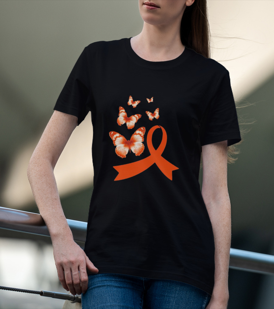 Orange Awareness Ribbon With Butterflies World Hunger Day Symbolization T-Shirt