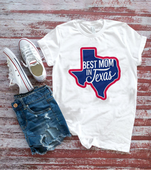 Best Mom In Texas State Shape With Red Border T-Shirt
