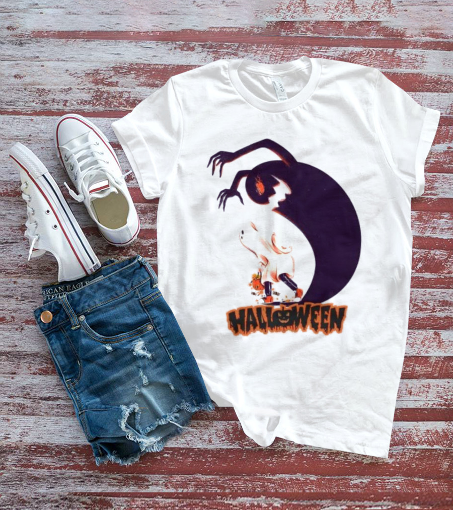 Happy Halloween Spooky Shadow Ghost With Pumpkin T-Shirt