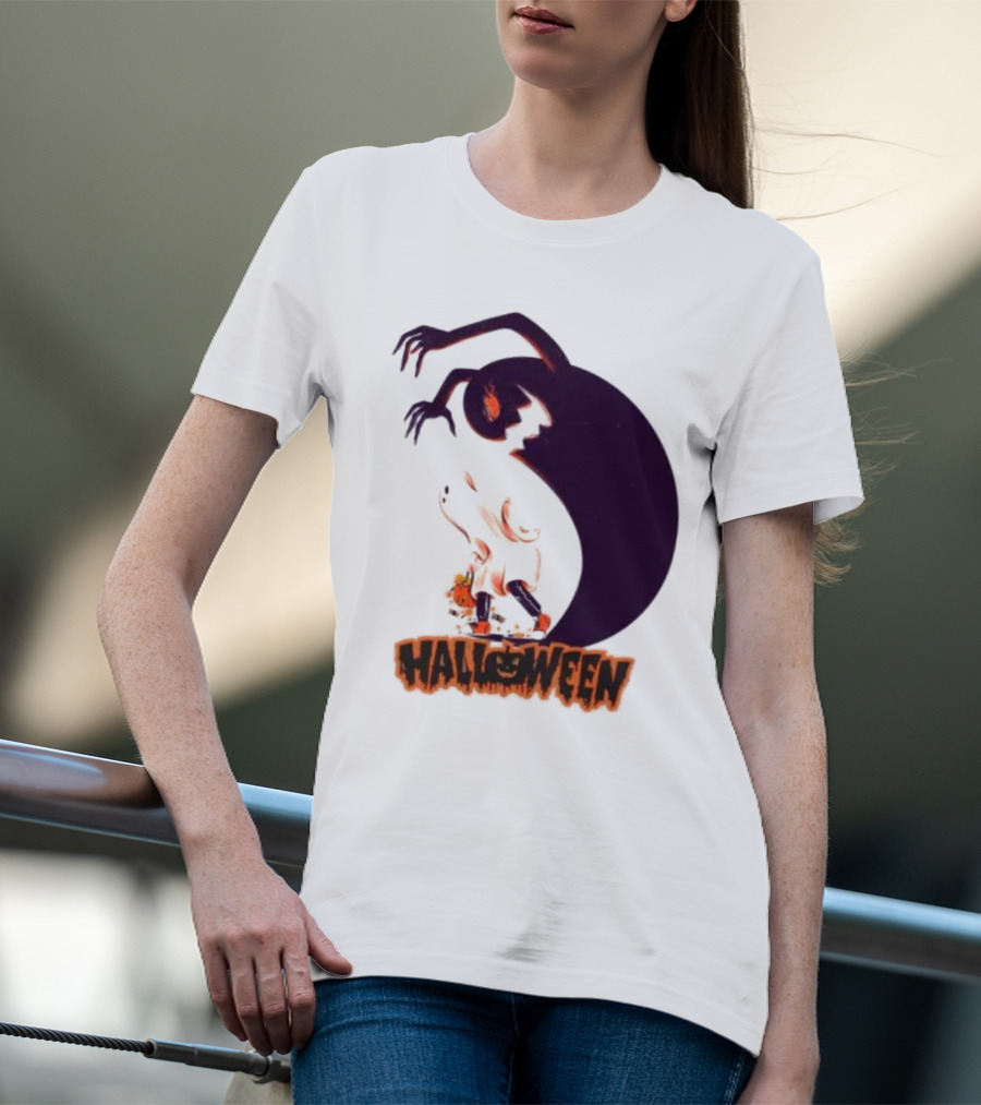 Happy Halloween Spooky Shadow Ghost With Pumpkin T-Shirt