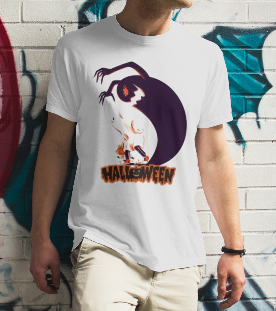 Happy Halloween Spooky Shadow Ghost With Pumpkin T-Shirt