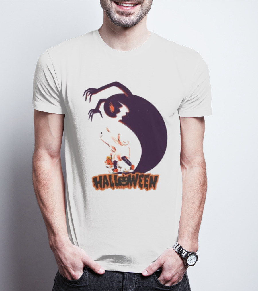 Happy Halloween Spooky Shadow Ghost With Pumpkin T-Shirt