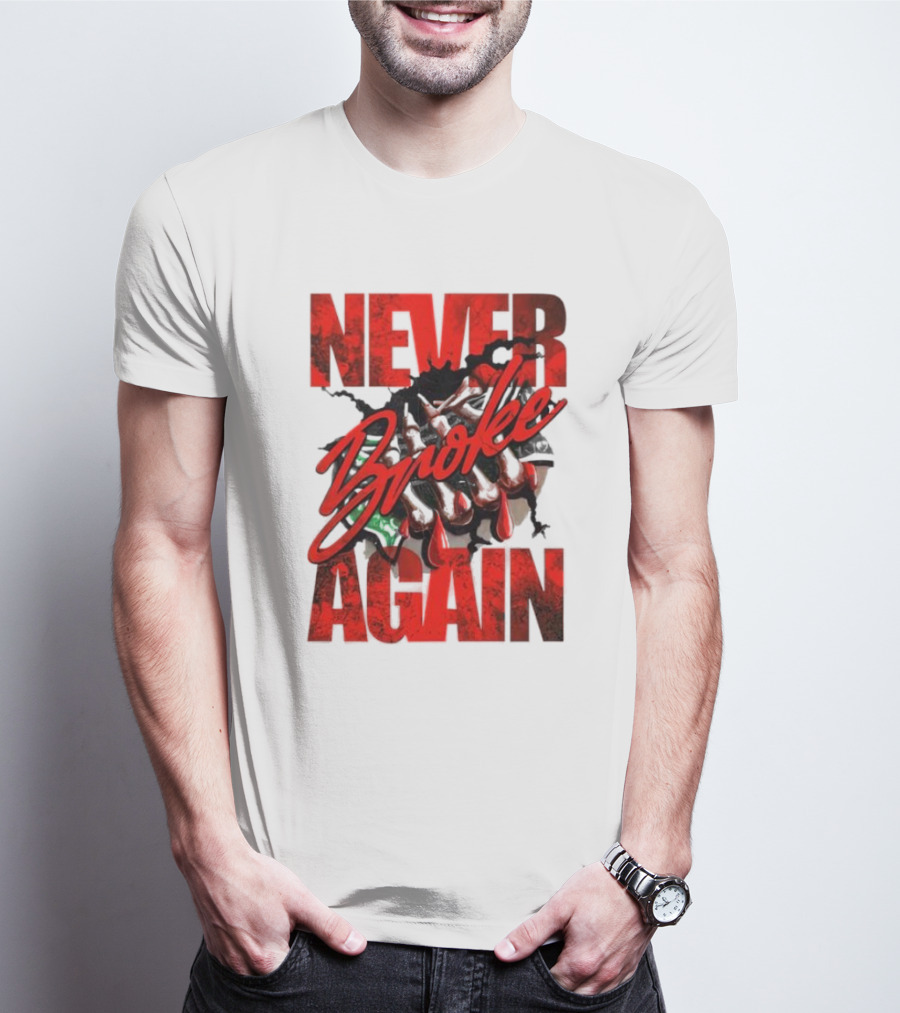Never Broke Again Red Dripping With Money Seafoam Highlights T-Shirt
