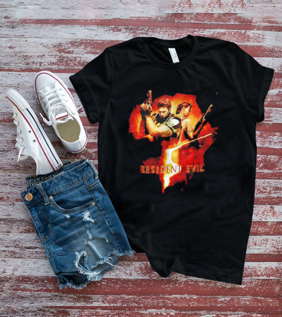 Resident Evil 5 Chris Redfield Sheva Alomar Vintage Retro Game T-Shirt