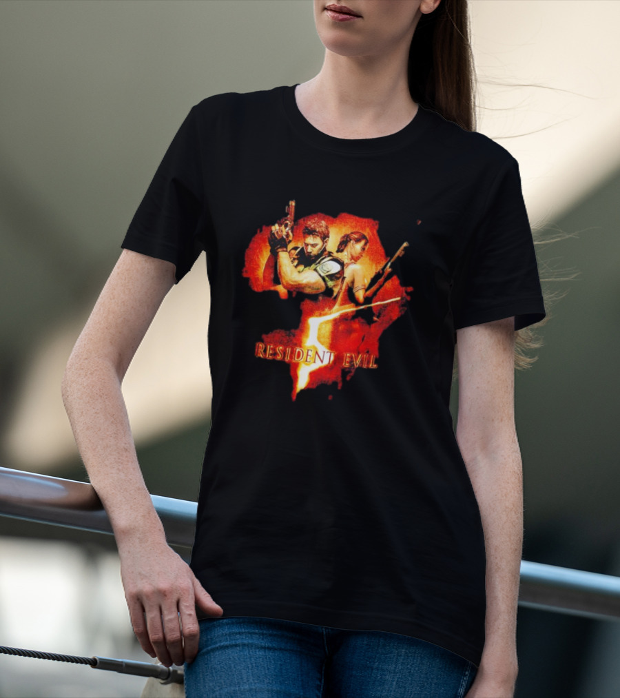 Resident Evil 5 Chris Redfield Sheva Alomar Vintage Retro Game T-Shirt