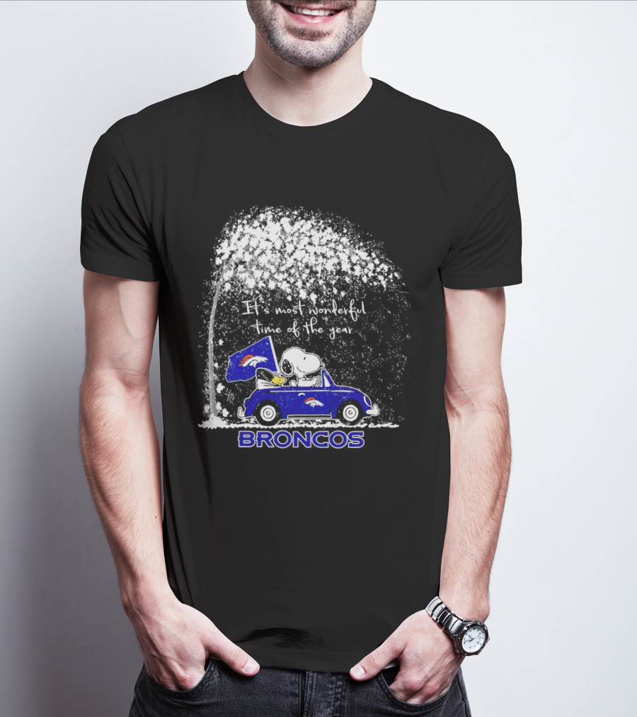 Snoopy And Woodstock Broncos It’s Most Wonderful Time Of The Year Winter Scene T-Shirt
