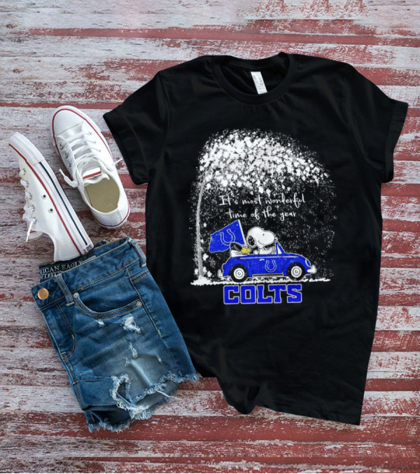 Snoopy And Woodstock Colts It's Most Wonderful Time Of The Year Winter Car Scene T-Shirt
