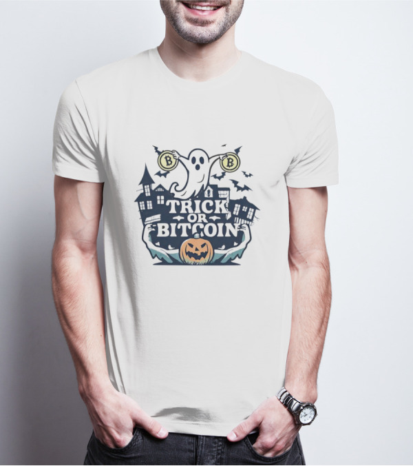 Trick Or Bitcoin Ghost Halloween With Pumpkins And Coins T-Shirt