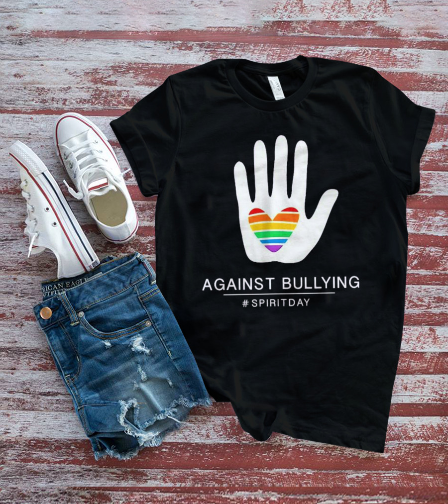 Against Bullying Rainbow Heart Hand Spirit Day T-Shirt