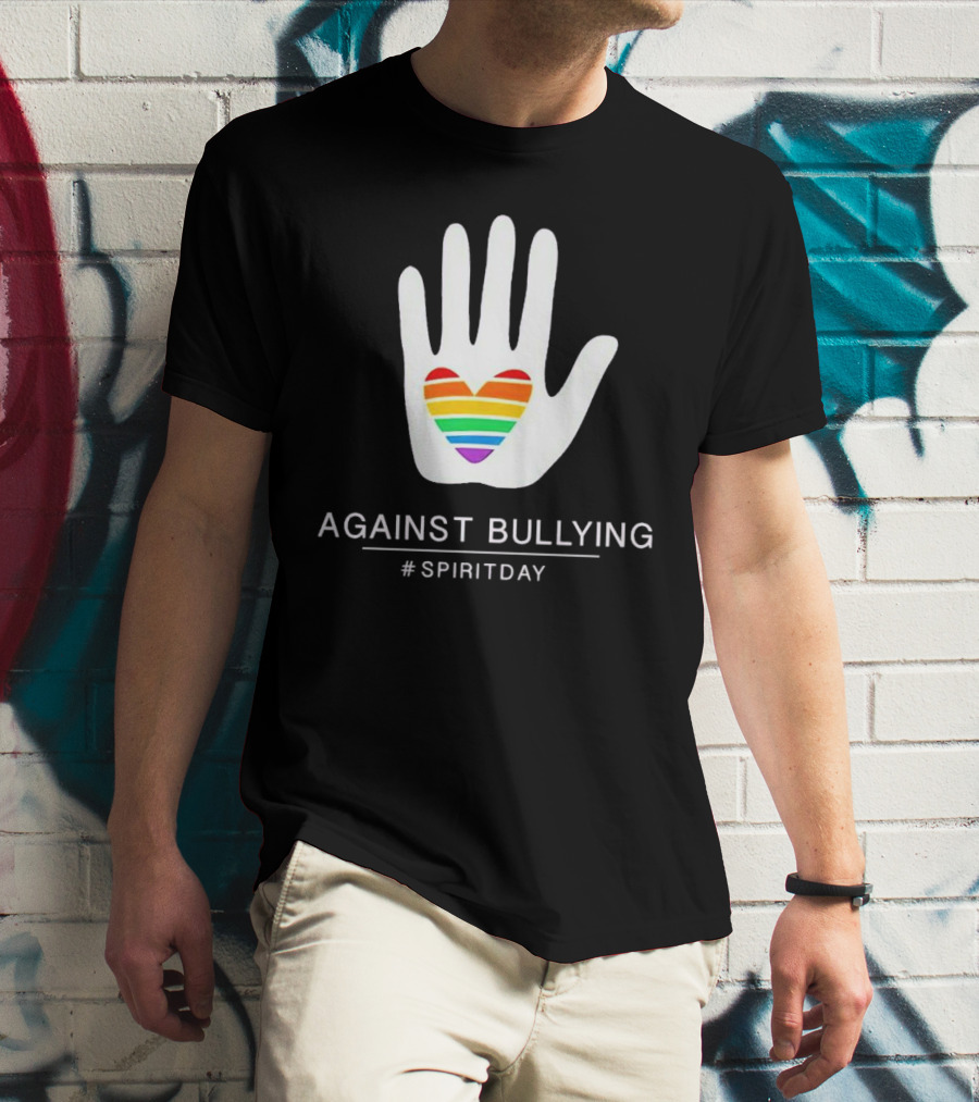 Against Bullying Rainbow Heart Hand Spirit Day T-Shirt